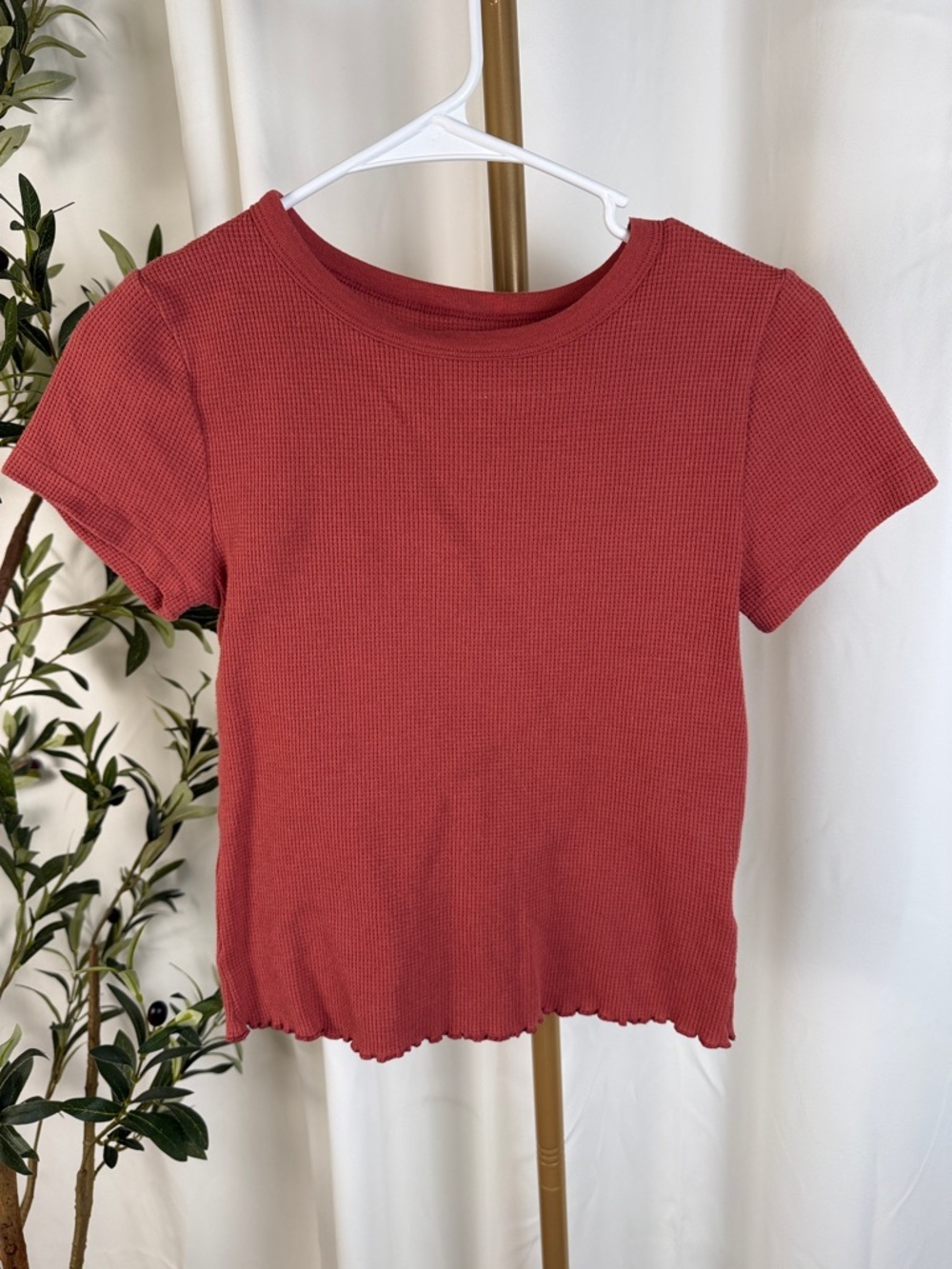 Old Navy Waffle Knot Short Sleeve Top - Rust Red Sz XS (T2)